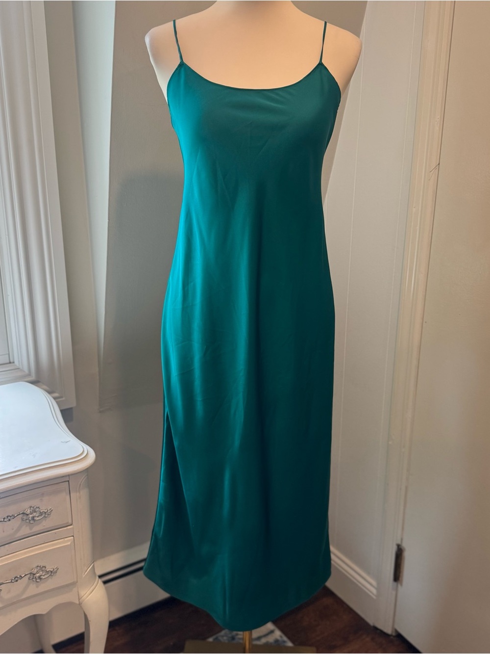J.Crew 2023 Teal Satin Slip Maxi Dress | Adjustable Straps | Size 0